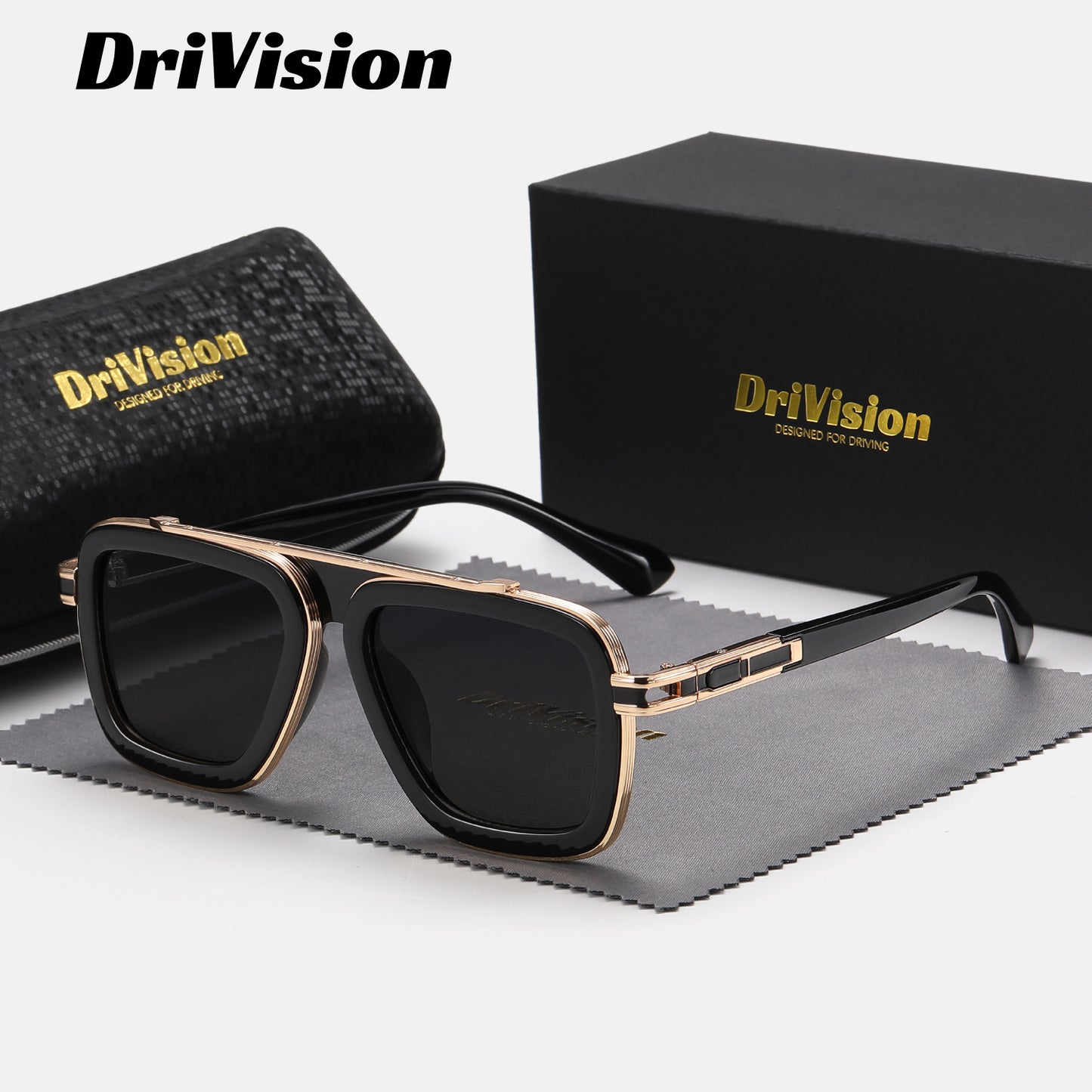 Drivision Unisex Retro Square Punk Style Fashion Glasses Protection Black & Rose Golden Frame with Case & Microfiber Cloth for Outdoor Parties, Casual Wear, Party Accessories, Punk Aesthetic, Highquality Lenses, Trendy Eyewea
