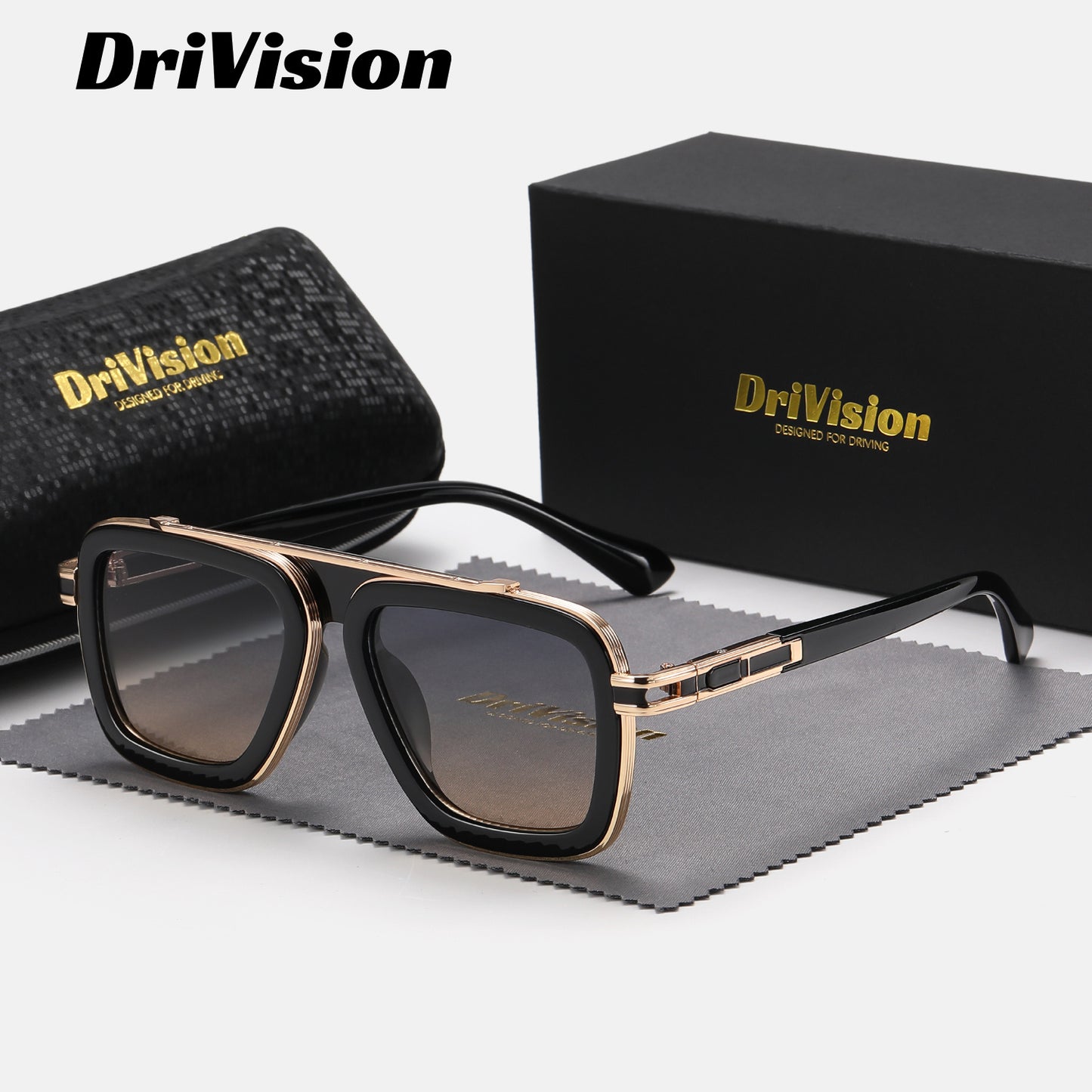 Drivision Unisex Retro Square Punk Style Fashion Glasses Protection Black & Rose Golden Frame with Case & Microfiber Cloth for Outdoor Parties, Casual Wear, Party Accessories, Punk Aesthetic, Highquality Lenses, Trendy Eyewea