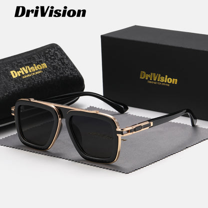 Drivision Unisex Retro Square Punk Style Fashion Glasses Protection Black & Rose Golden Frame with Case & Microfiber Cloth for Outdoor Parties, Casual Wear, Party Accessories, Punk Aesthetic, Highquality Lenses, Trendy Eyewea