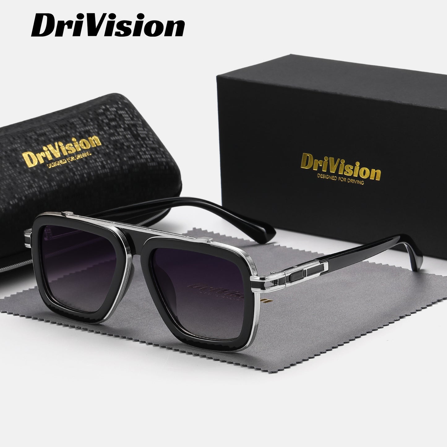 Drivision Unisex Retro Square Punk Style Fashion Glasses Protection Black & Rose Golden Frame with Case & Microfiber Cloth for Outdoor Parties, Casual Wear, Party Accessories, Punk Aesthetic, Highquality Lenses, Trendy Eyewea