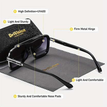 Drivision Unisex Retro Square Punk Style Fashion Glasses Protection Black & Rose Golden Frame with Case & Microfiber Cloth for Outdoor Parties, Casual Wear, Party Accessories, Punk Aesthetic, Highquality Lenses, Trendy Eyewea