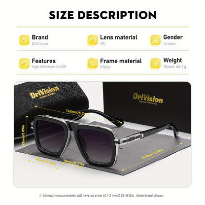 Drivision Unisex Retro Square Punk Style Fashion Glasses Protection Black & Rose Golden Frame with Case & Microfiber Cloth for Outdoor Parties, Casual Wear, Party Accessories, Punk Aesthetic, Highquality Lenses, Trendy Eyewea