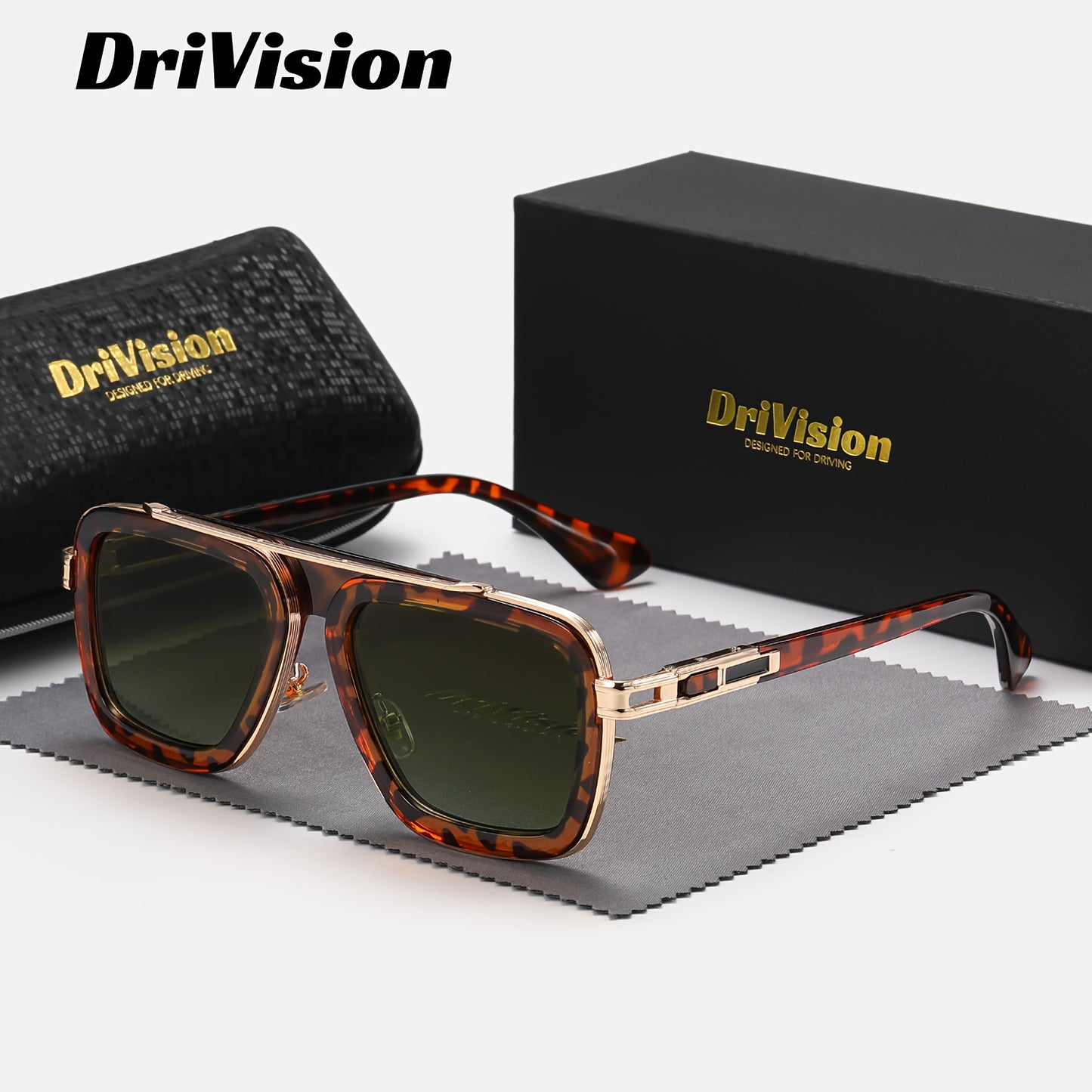 Drivision Unisex Retro Square Punk Style Fashion Glasses Protection Black & Rose Golden Frame with Case & Microfiber Cloth for Outdoor Parties, Casual Wear, Party Accessories, Punk Aesthetic, Highquality Lenses, Trendy Eyewea