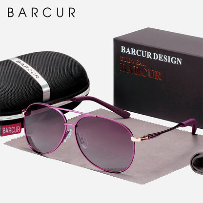 BARCUR Polarized Women Men Gradient Metal Pilot UV400 Female Gafas Oculos De Sol Masculino (With Case) with gifts box Mother's Day/give gifts