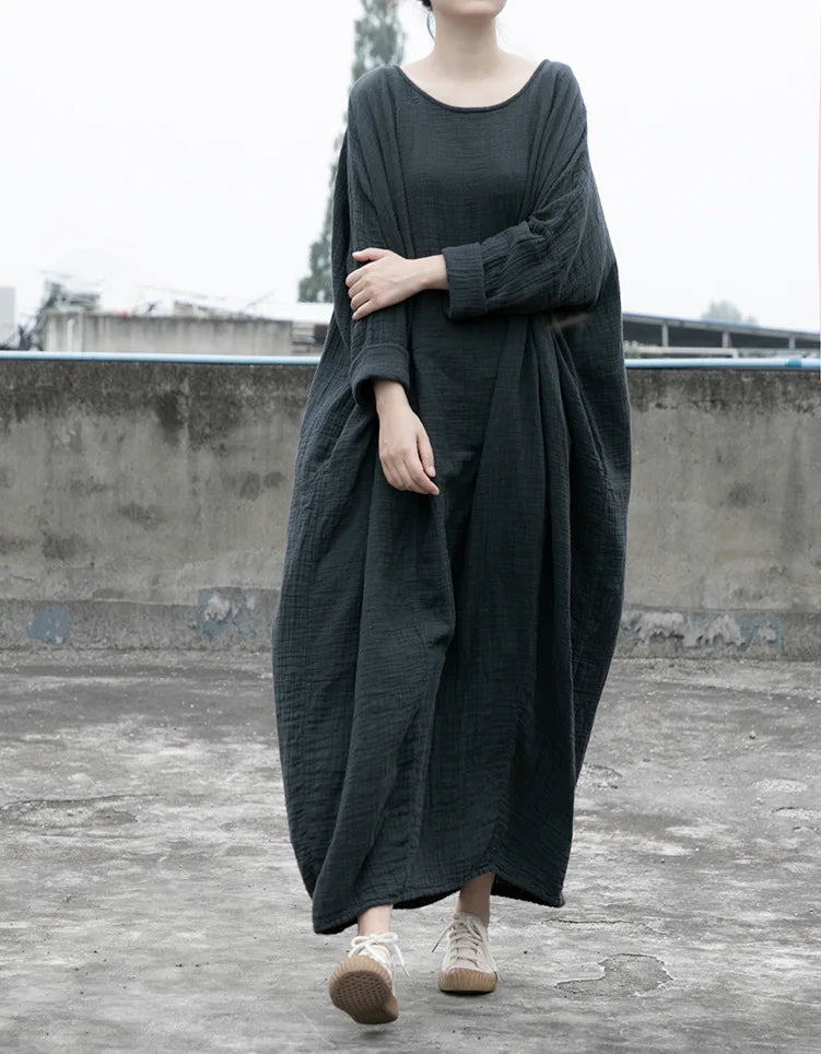 Vestidos Mujer 2025 Latest Autumn Spring Solid Color Cotton Linen Robes Dress for Women Large Size Plus Size Artist Ropa Dresses