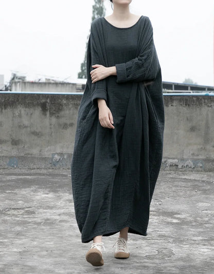 Vestidos Mujer 2025 Latest Autumn Spring Solid Color Cotton Linen Robes Dress for Women Large Size Plus Size Artist Ropa Dresses