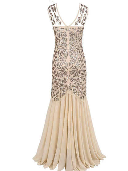 Vestidos Vintage Mujer Sequins Beading Long Evening Dresses Formal Round Neck Lace Long Sexy Women Party Special Occasion