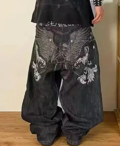 Jeans letter embroidered black loose trousers Couple fashion retro new athlete street clothing Y2K Harajuku street wear trousers