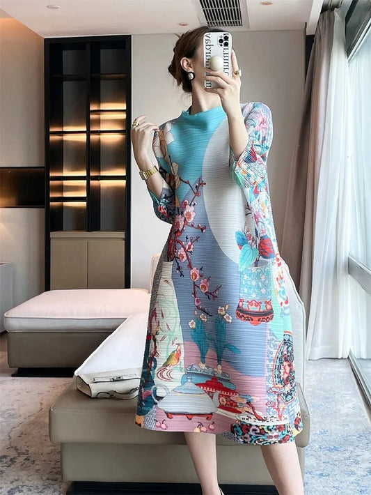 Vestidos Verano Moda 2024 Fold 2024 Spring and Autumn new Printed Round Neck Short Sleeve Dress Loose Fashion Slim Dress Dresses