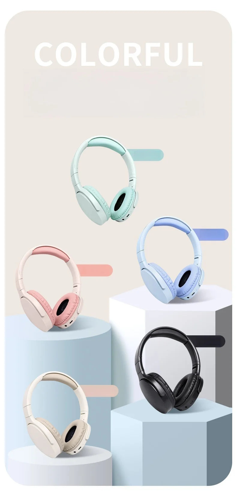Fashion Bluetooth Wireless Headphones Over Ear Deep Bass Sports Stereo HiFi Long Battery Life Universal For All Devices