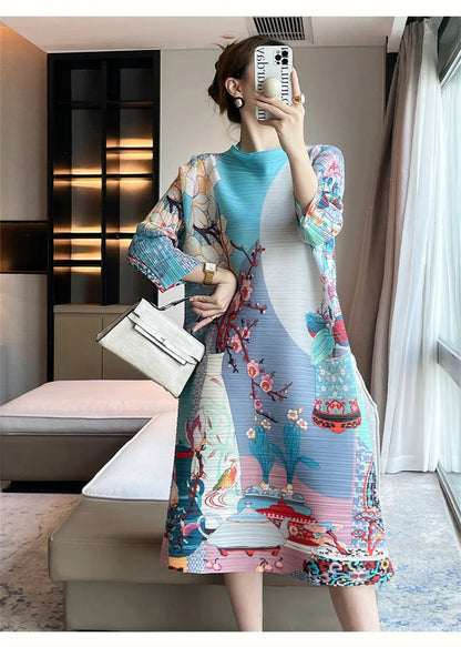 Vestidos Verano Moda 2024 Fold 2024 Spring and Autumn new Printed Round Neck Short Sleeve Dress Loose Fashion Slim Dress Dresses