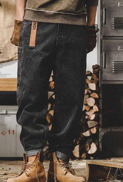 Jeans for Men Tapered Male Cowboy Pants Black Trousers Cargo Luxury Spring Autumn Y 2k Vintage Japanese Street Style Clothing Xs