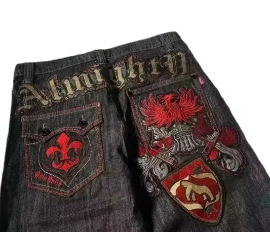 Jeans letter embroidered black loose trousers Couple fashion retro new athlete street clothing Y2K Harajuku street wear trousers