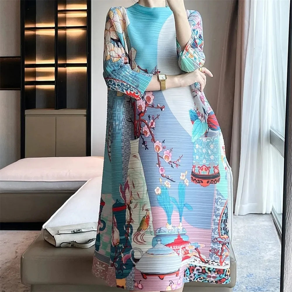 Vestidos Verano Moda 2024 Fold 2024 Spring and Autumn new Printed Round Neck Short Sleeve Dress Loose Fashion Slim Dress Dresses