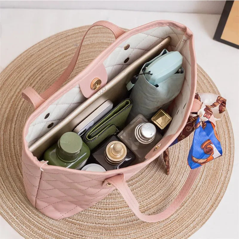 Lingge Embroidery Thread Tote Bag Large Capacity Silk Scarf Handbag Stylish Shoulder Bag Suitable for Everyday Use Travel Party