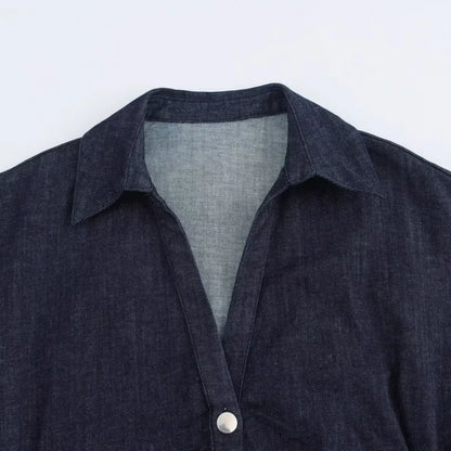 Vestido jeans feminino primavera verão casual vestidos longos para mulheres 2025 nova moda ruched manga curta streetwear midi ve