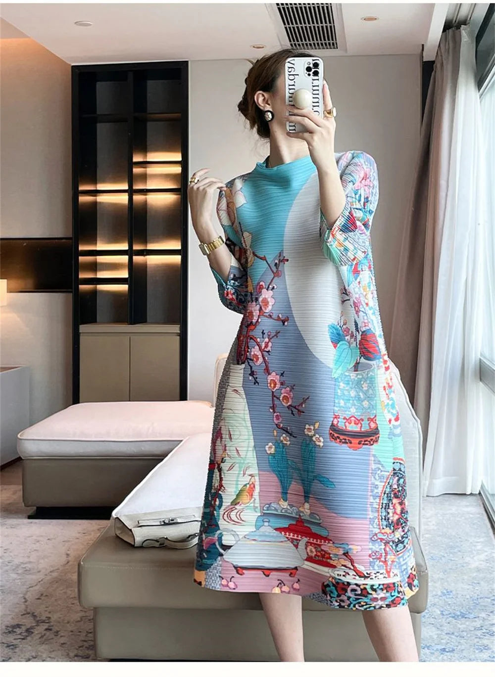 Vestidos Verano Moda 2024 Fold 2024 Spring and Autumn new Printed Round Neck Short Sleeve Dress Loose Fashion Slim Dress Dresses