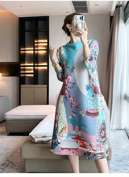 Vestidos Verano Moda 2024 Fold 2024 Spring and Autumn new Printed Round Neck Short Sleeve Dress Loose Fashion Slim Dress Dresses