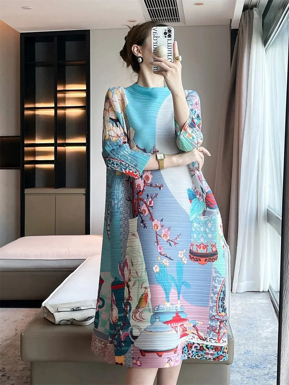 Vestidos Verano Moda 2024 Fold 2024 Spring and Autumn new Printed Round Neck Short Sleeve Dress Loose Fashion Slim Dress Dresses