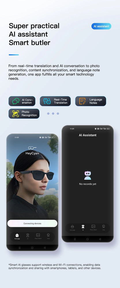 2025 4K HD Camera Smart Glasses Anti-shake Bluetooth Call Real-time Translation Automatic Color Change AI Glasses Music Control