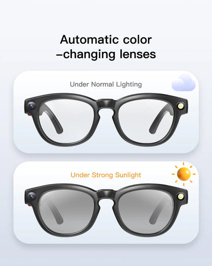 2025 4K HD Camera Smart Glasses Anti-shake Bluetooth Call Real-time Translation Automatic Color Change AI Glasses Music Control