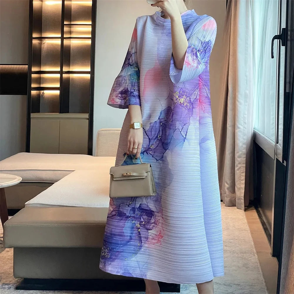 Vestidos Verano Moda 2024 Fold 2024 Spring and Autumn new Printed Round Neck Short Sleeve Dress Loose Fashion Slim Dress Dresses