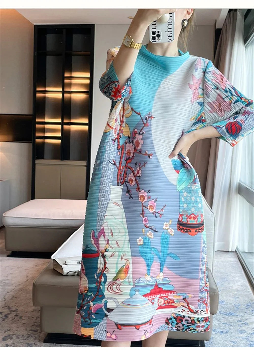 Vestidos Verano Moda 2024 Fold 2024 Spring and Autumn new Printed Round Neck Short Sleeve Dress Loose Fashion Slim Dress Dresses