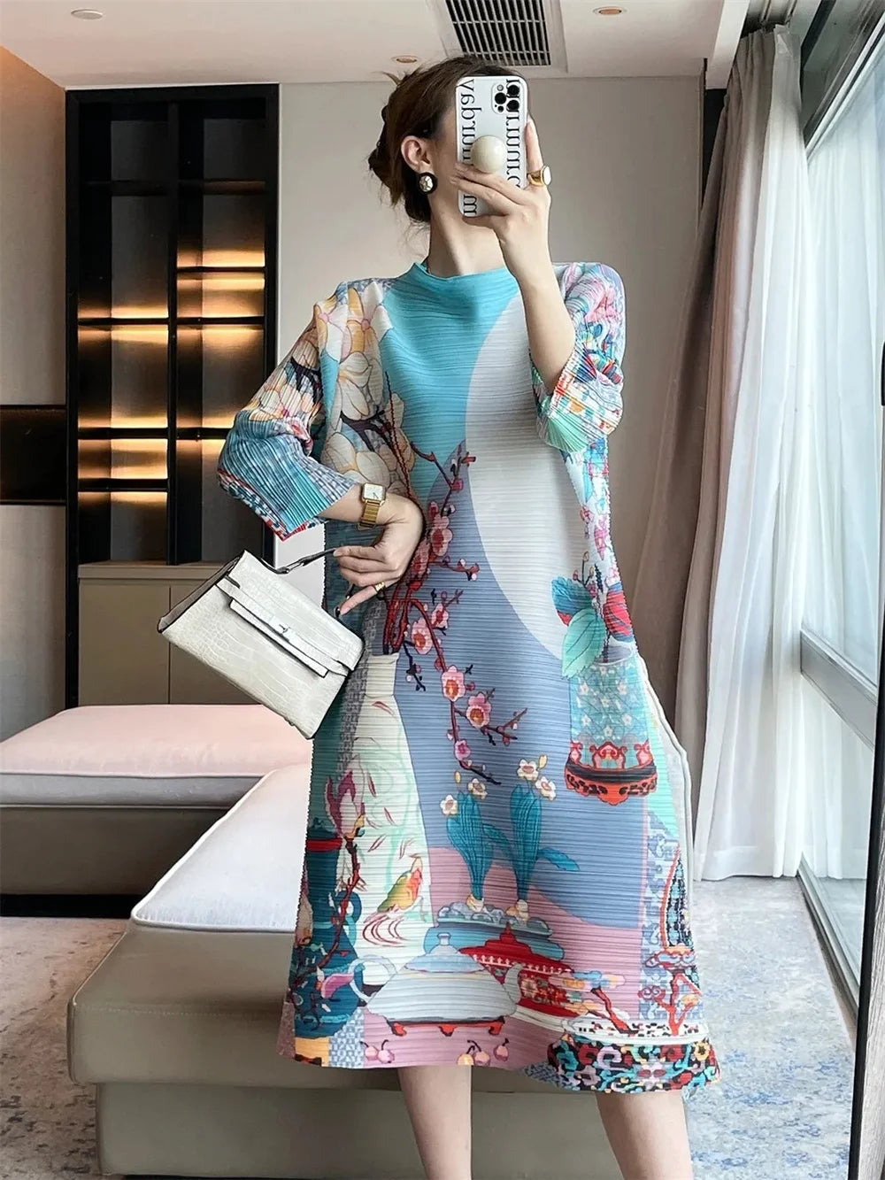 Vestidos Verano Moda 2024 Fold 2024 Spring and Autumn new Printed Round Neck Short Sleeve Dress Loose Fashion Slim Dress Dresses