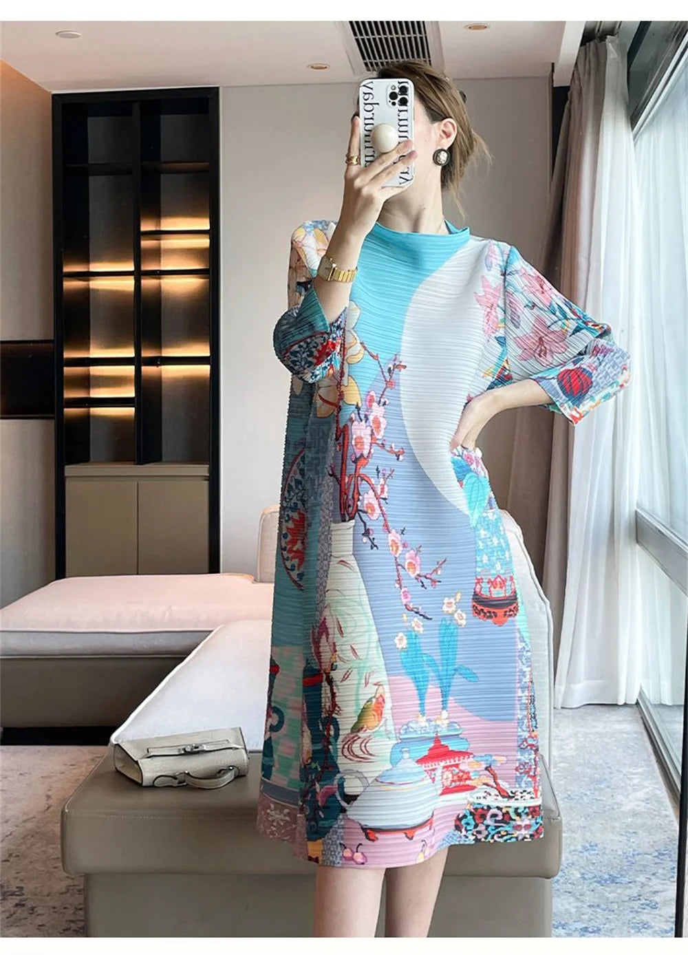 Vestidos Verano Moda 2024 Fold 2024 Spring and Autumn new Printed Round Neck Short Sleeve Dress Loose Fashion Slim Dress Dresses