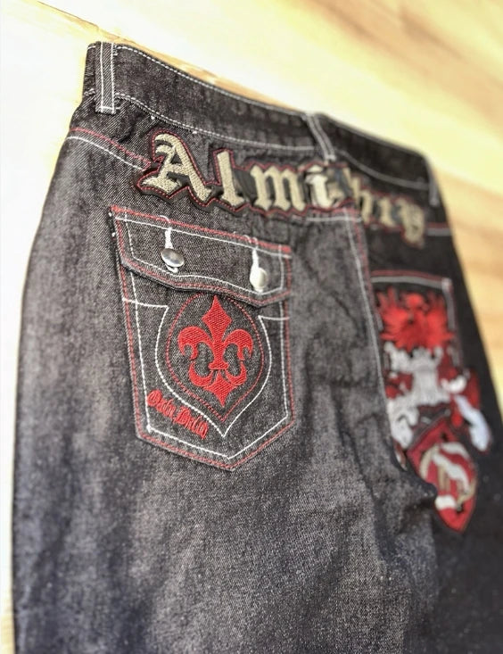 Jeans letter embroidered black loose trousers Couple fashion retro new athlete street clothing Y2K Harajuku street wear trousers