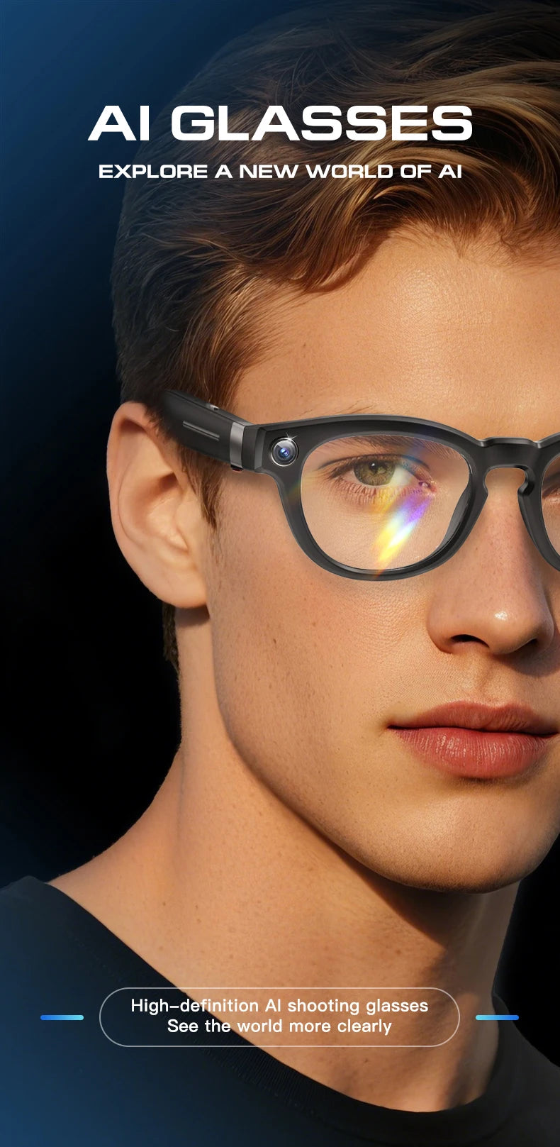 2025 4K HD Camera Smart Glasses Anti-shake Bluetooth Call Real-time Translation Automatic Color Change AI Glasses Music Control