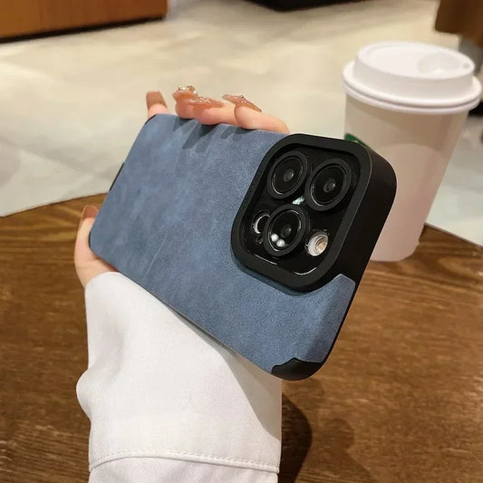 Fashion Phone Case For iPhone 17 Air 16 15 14 13 12 11 Pro Max 16 Plus Fur Leather Full Lens Protection Cases Cover