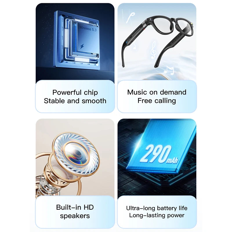 2025 4K HD Camera Smart Glasses Anti-shake Bluetooth Call Real-time Translation Automatic Color Change AI Glasses Music Control