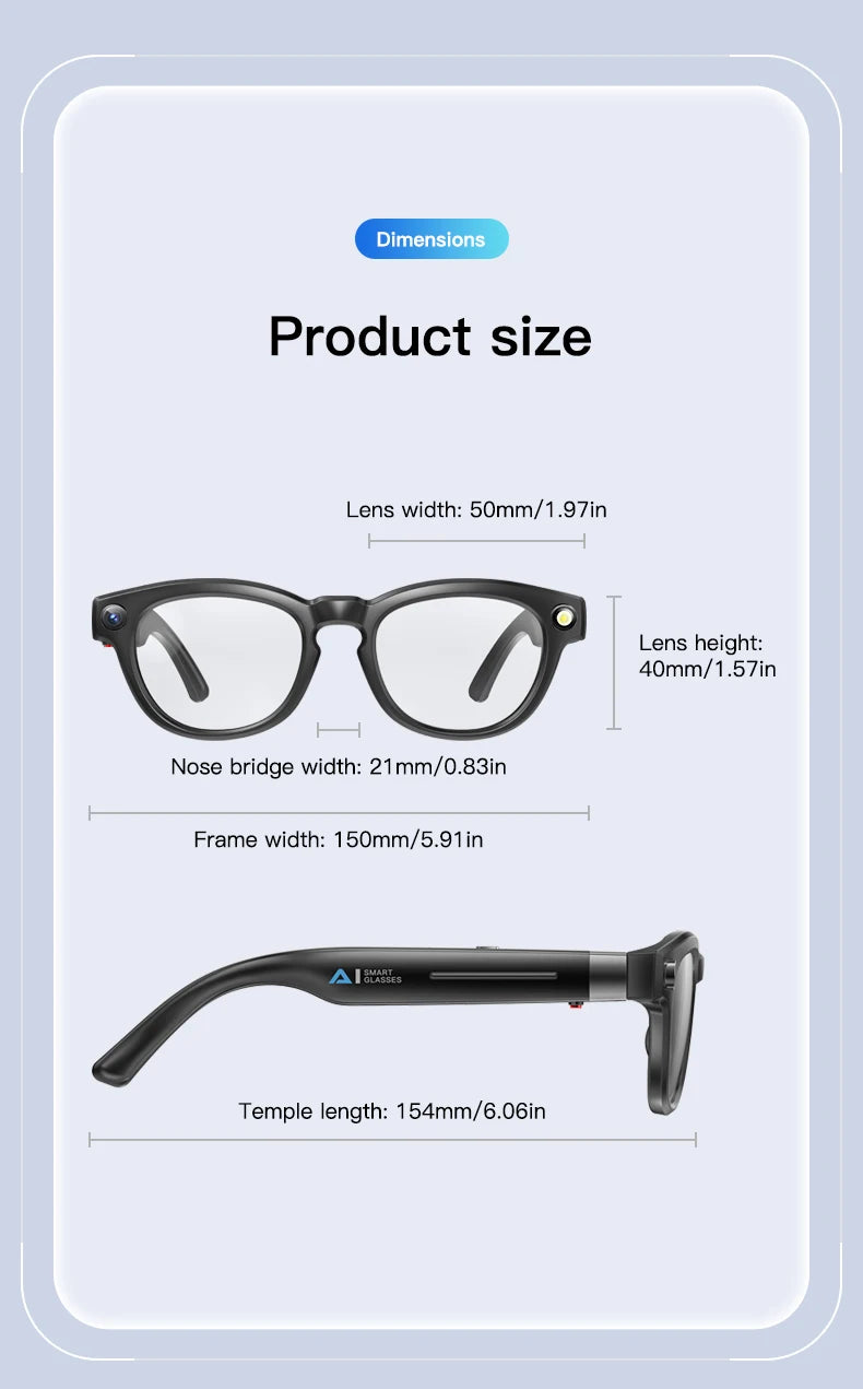 2025 4K HD Camera Smart Glasses Anti-shake Bluetooth Call Real-time Translation Automatic Color Change AI Glasses Music Control