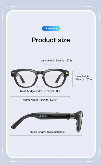 2025 4K HD Camera Smart Glasses Anti-shake Bluetooth Call Real-time Translation Automatic Color Change AI Glasses Music Control