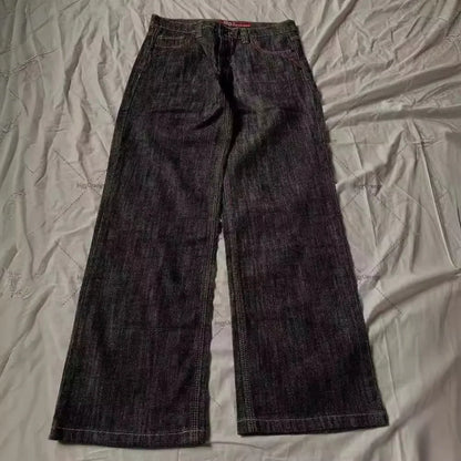 Jeans letter embroidered black loose trousers Couple fashion retro new athlete street clothing Y2K Harajuku street wear trousers