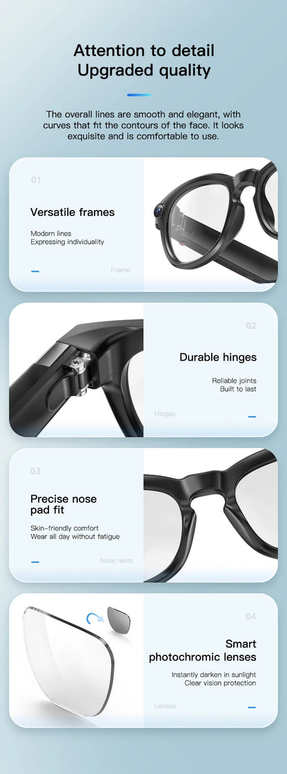 2025 4K HD Camera Smart Glasses Anti-shake Bluetooth Call Real-time Translation Automatic Color Change AI Glasses Music Control