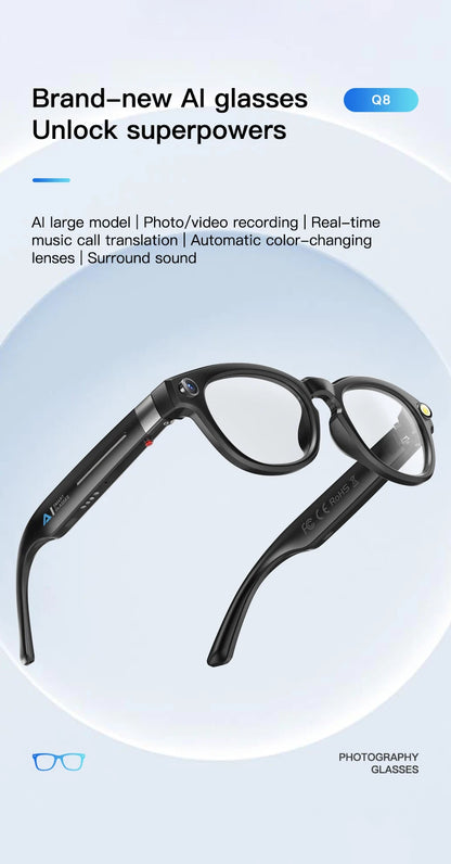 2025 4K HD Camera Smart Glasses Anti-shake Bluetooth Call Real-time Translation Automatic Color Change AI Glasses Music Control