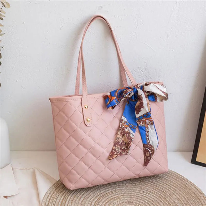 Lingge Embroidery Thread Tote Bag Large Capacity Silk Scarf Handbag Stylish Shoulder Bag Suitable for Everyday Use Travel Party