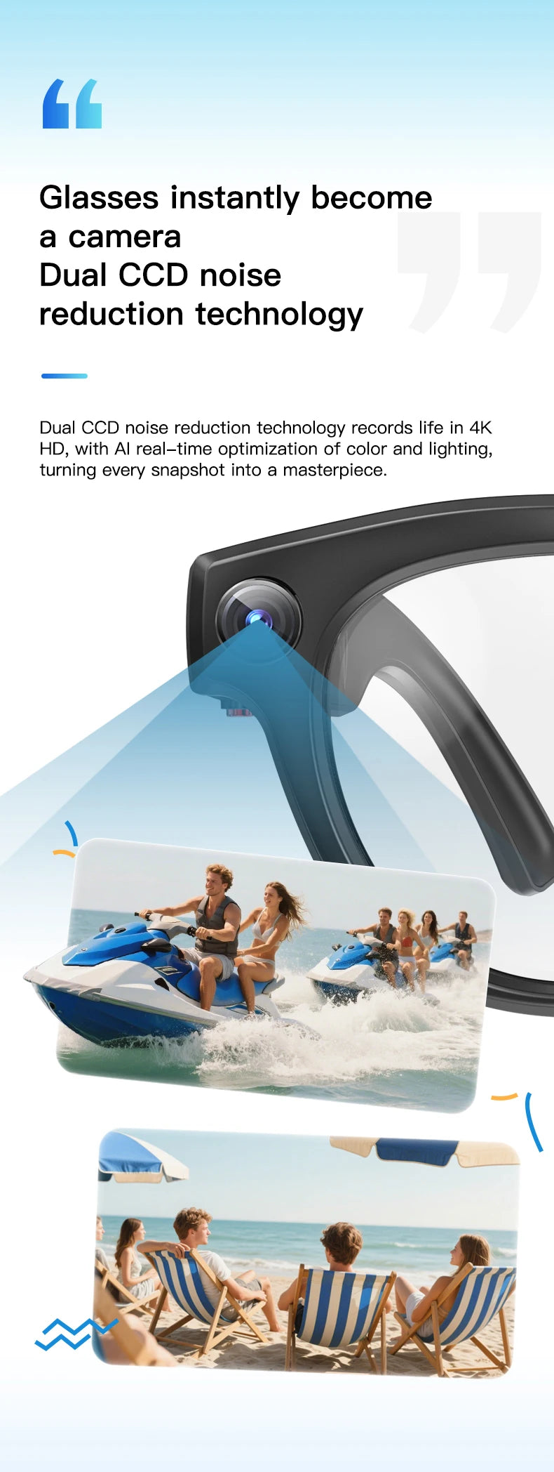2025 4K HD Camera Smart Glasses Anti-shake Bluetooth Call Real-time Translation Automatic Color Change AI Glasses Music Control