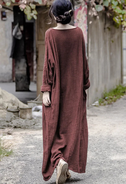 Vestidos Mujer 2025 Latest Autumn Spring Solid Color Cotton Linen Robes Dress for Women Large Size Plus Size Artist Ropa Dresses