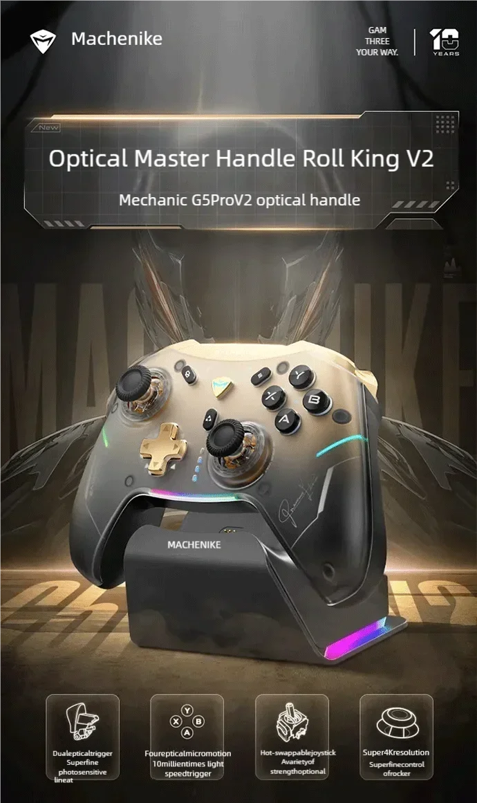 MACHENIKE G5 PRO V2 Tri-Mode Wireless Game Controller for Android/iOS Phone, PC, Tablet, TV - Bluetooth 2.4G Wired, NOT for PS/X
