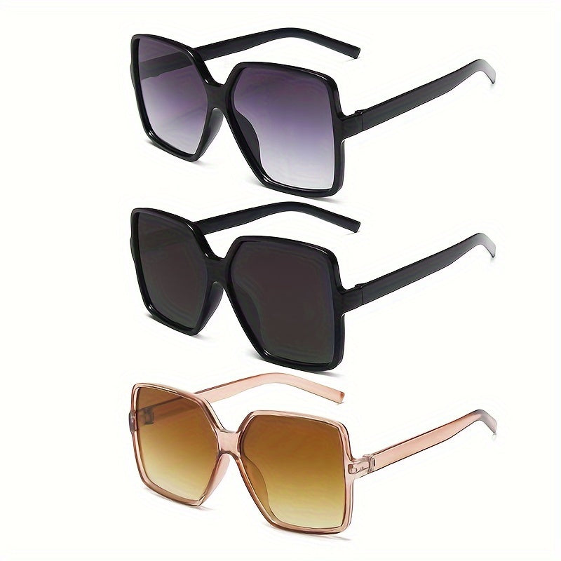 3pcs Chic Oversized Square Fashion Glasses Set for Women & Men - Stylish Retro Design, Anti-Glare Lenses, Perfect for Driving, Beach Parties, Travel, and Casual Attire with Comfortable Fit and Durable Construction