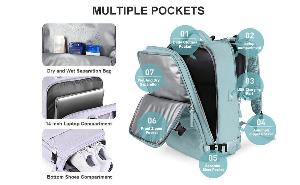 Large Travel Backpack Women, Carry On Backpack, Hiking Backpack Waterproof Outdoor Sports Rucksack Casual Daypack School Bag