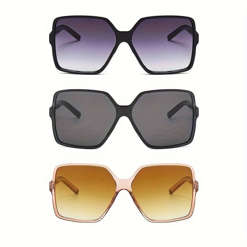 3pcs Chic Oversized Square Fashion Glasses Set for Women & Men - Stylish Retro Design, Anti-Glare Lenses, Perfect for Driving, Beach Parties, Travel, and Casual Attire with Comfortable Fit and Durable Construction
