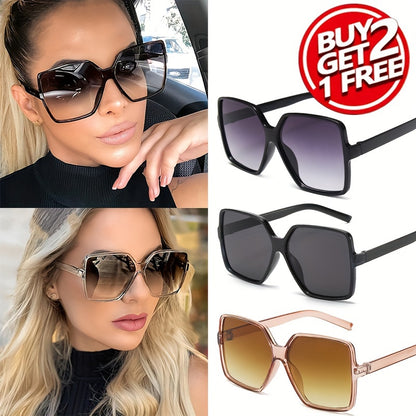 3pcs Chic Oversized Square Fashion Glasses Set for Women & Men - Stylish Retro Design, Anti-Glare Lenses, Perfect for Driving, Beach Parties, Travel, and Casual Attire with Comfortable Fit and Durable Construction
